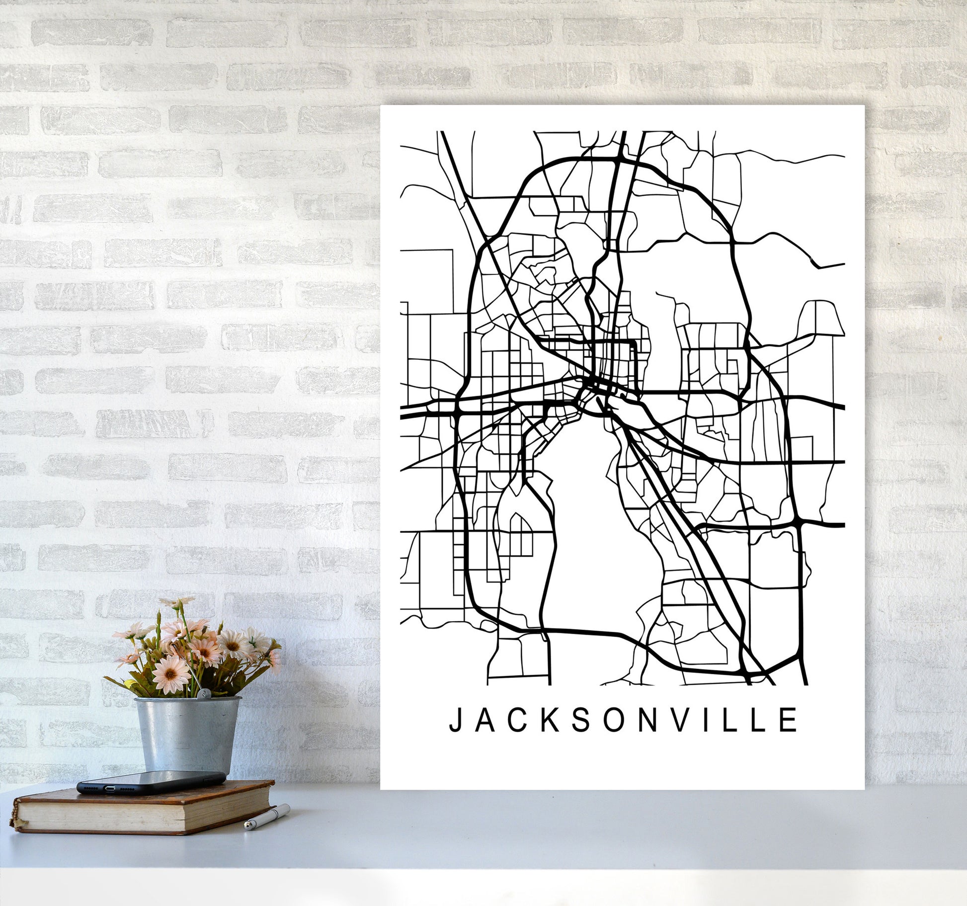 Jacksonville Map Art Print by Pixy Paper A1 Black Frame