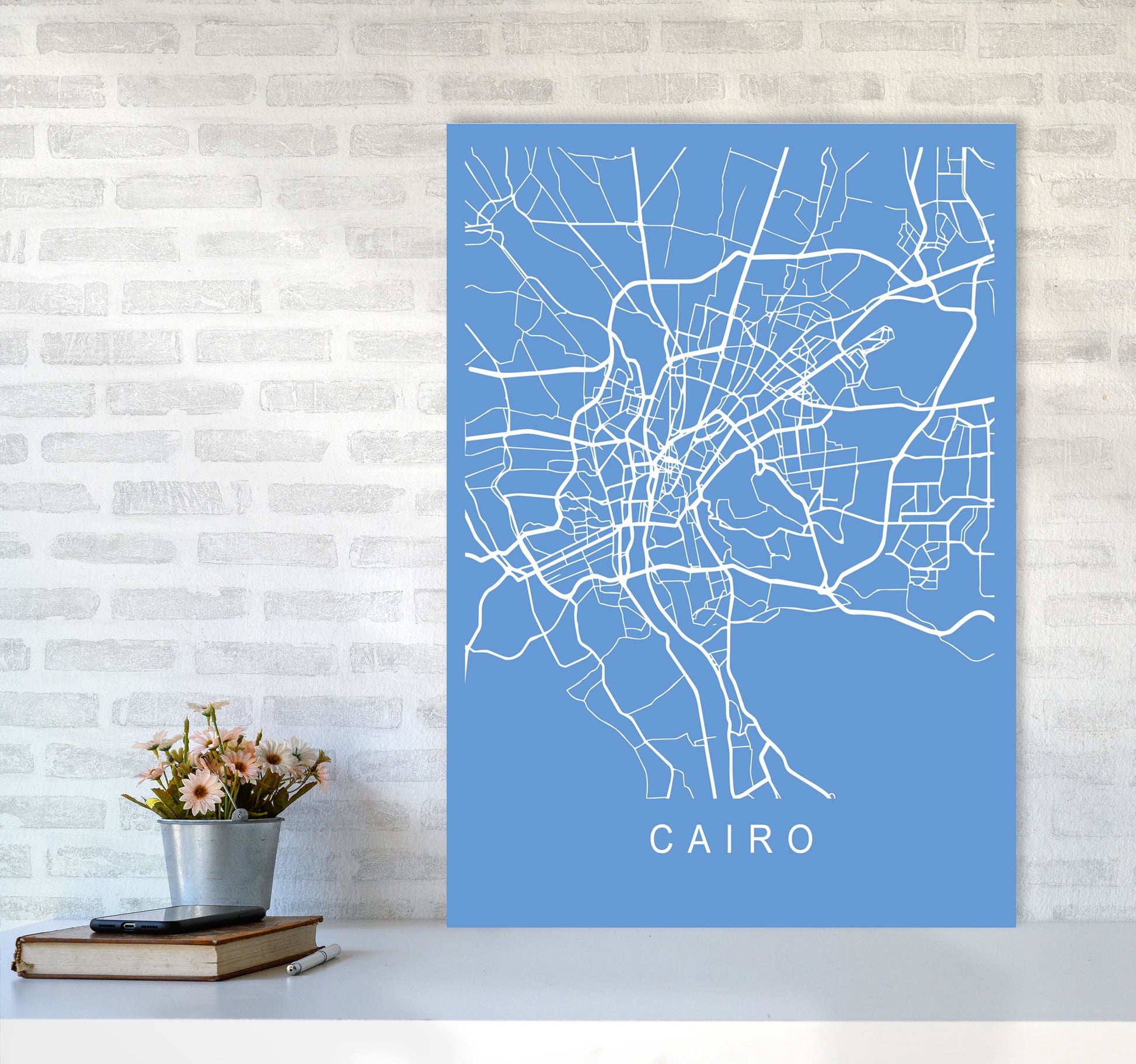 Cairo Map Blueprint Art Print by Pixy Paper A1 Black Frame