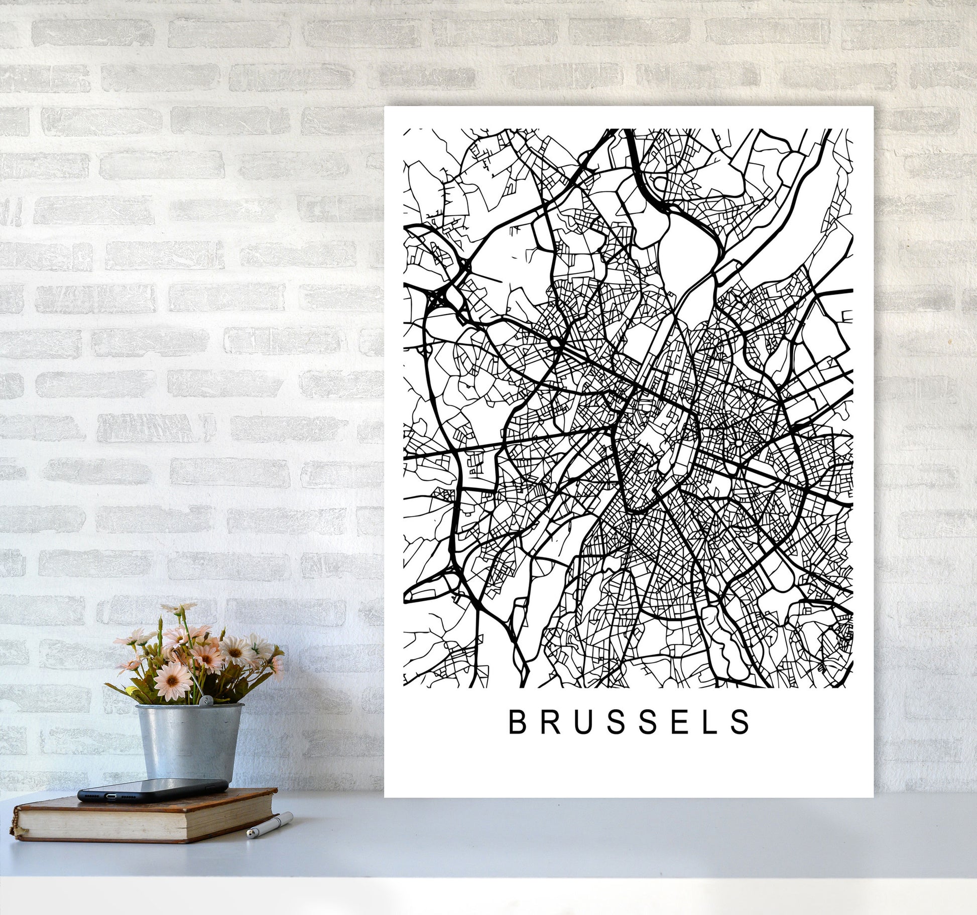 Brussels Map Art Print by Pixy Paper A1 Black Frame