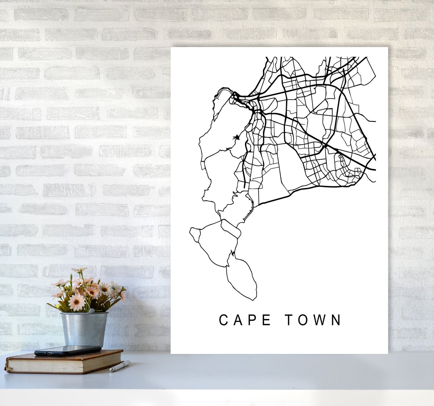 Cape Town Map Art Print by Pixy Paper A1 Black Frame