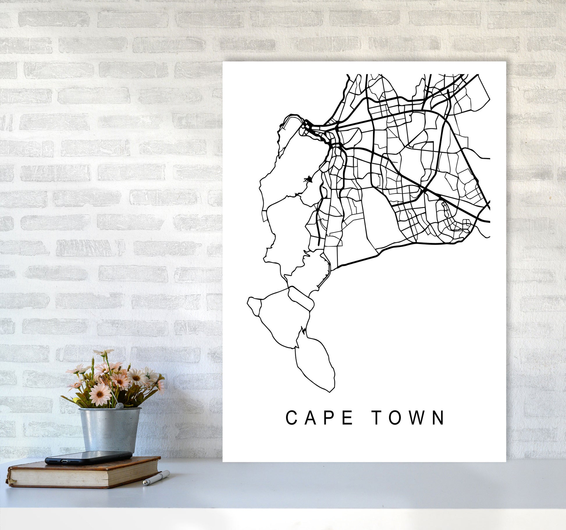 Cape Town Map Art Print by Pixy Paper A1 Black Frame
