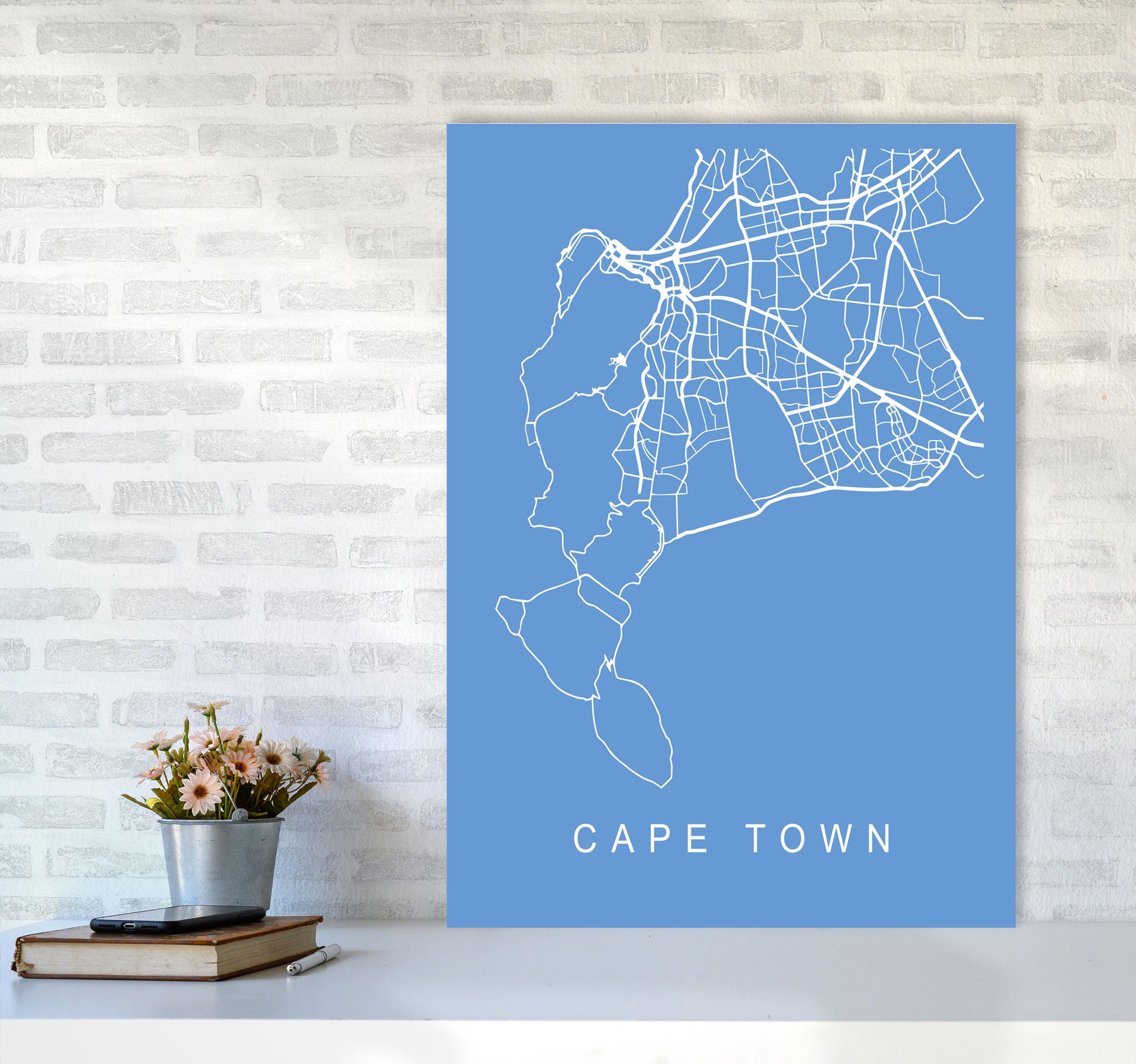 Cape Town Map Blueprint Art Print by Pixy Paper A1 Black Frame