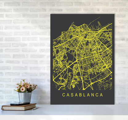 Casablanca Map Neon Art Print by Pixy Paper A1 Black Frame
