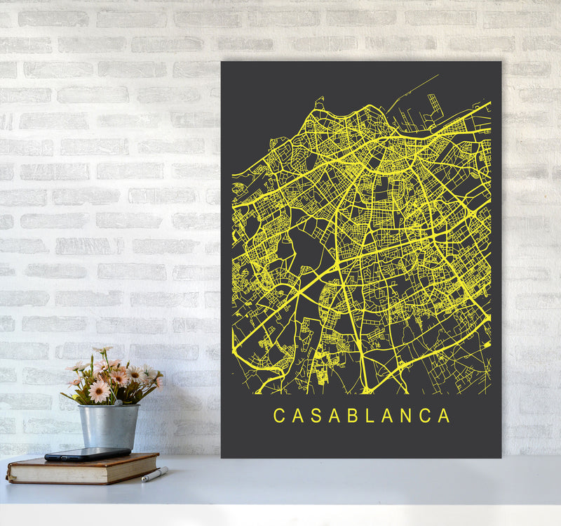 Casablanca Map Neon Art Print by Pixy Paper A1 Black Frame