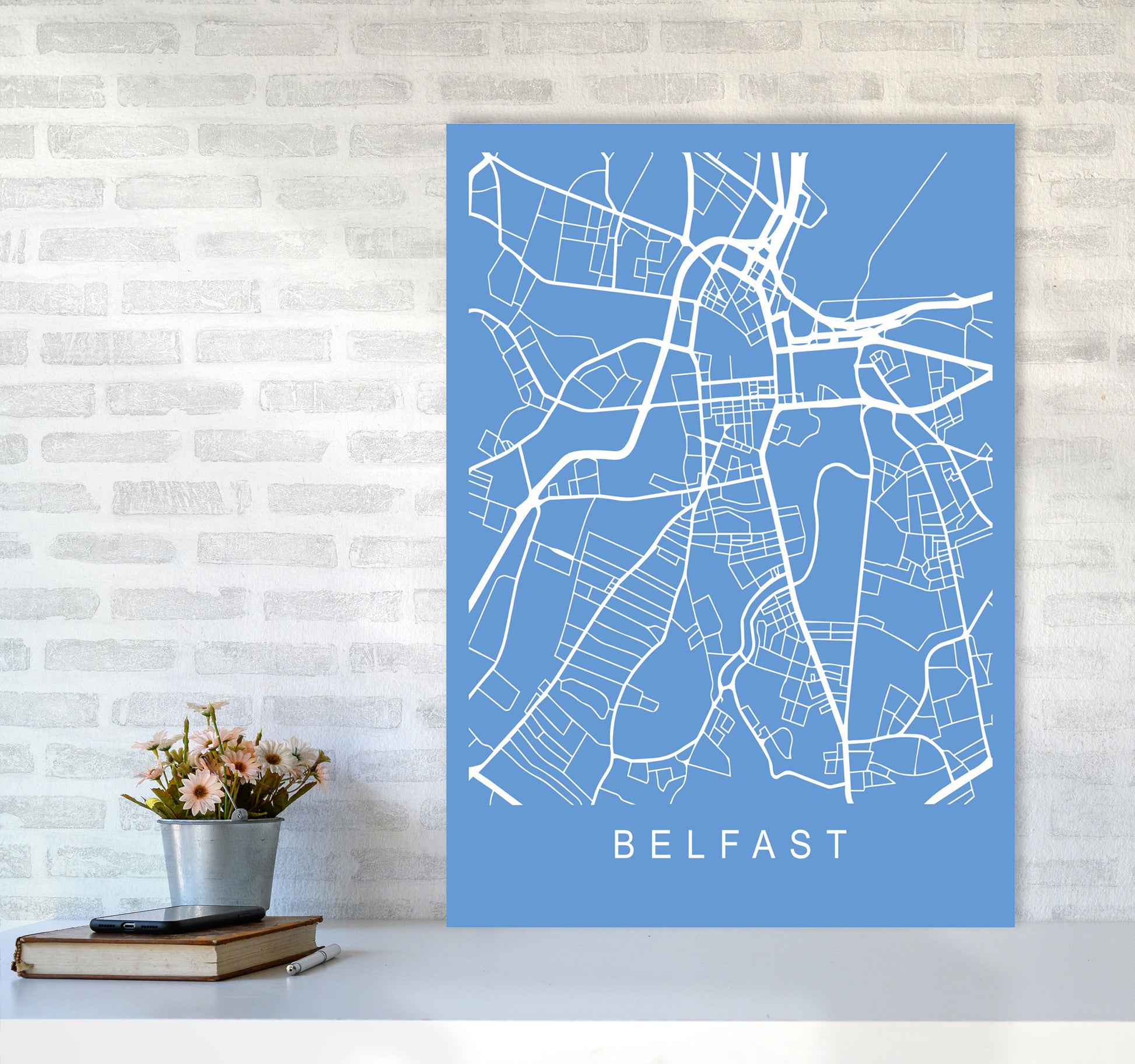 Belfast Map Blueprint Art Print by Pixy Paper A1 Black Frame