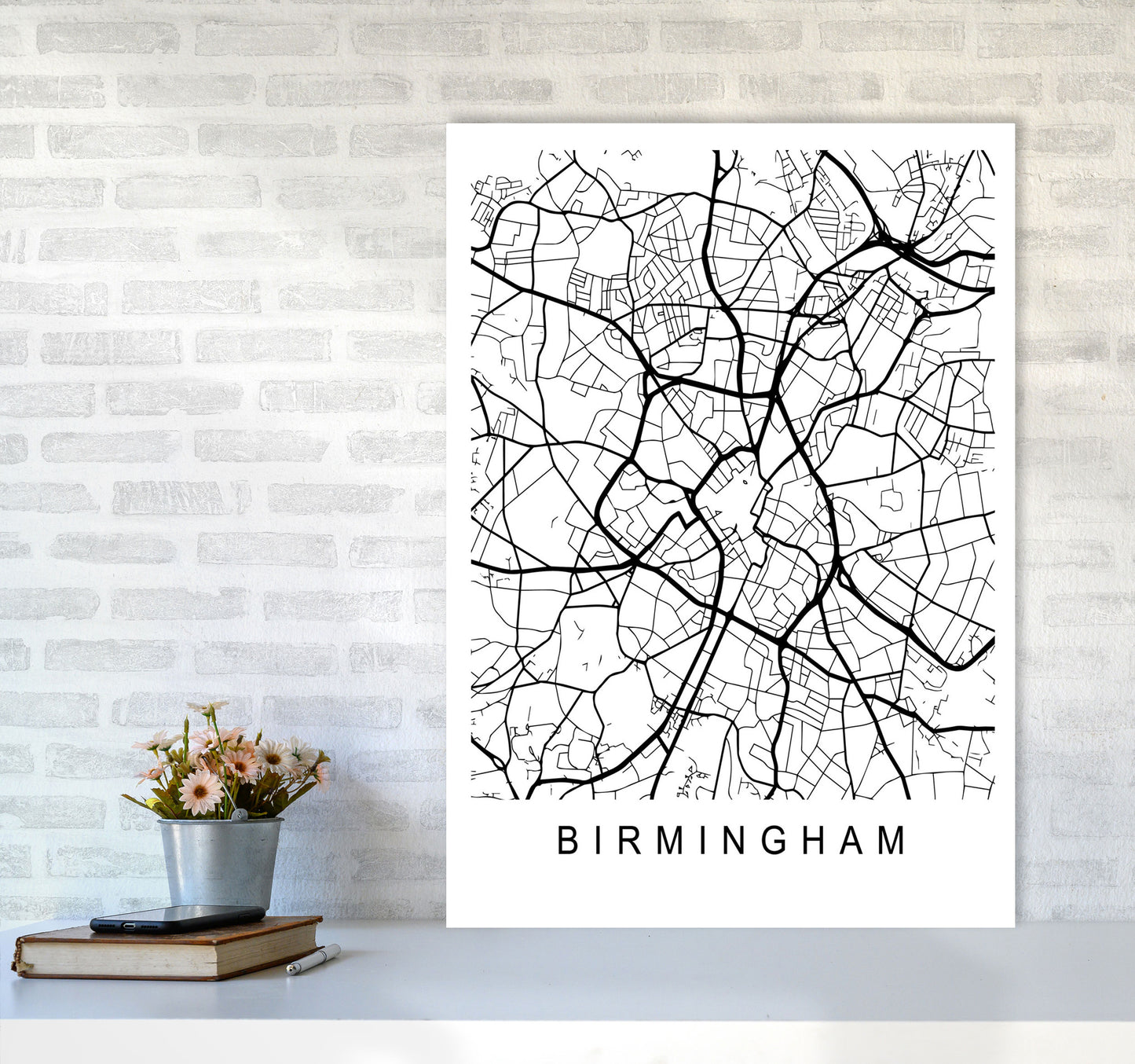 Birmingham Map Art Print by Pixy Paper A1 Black Frame