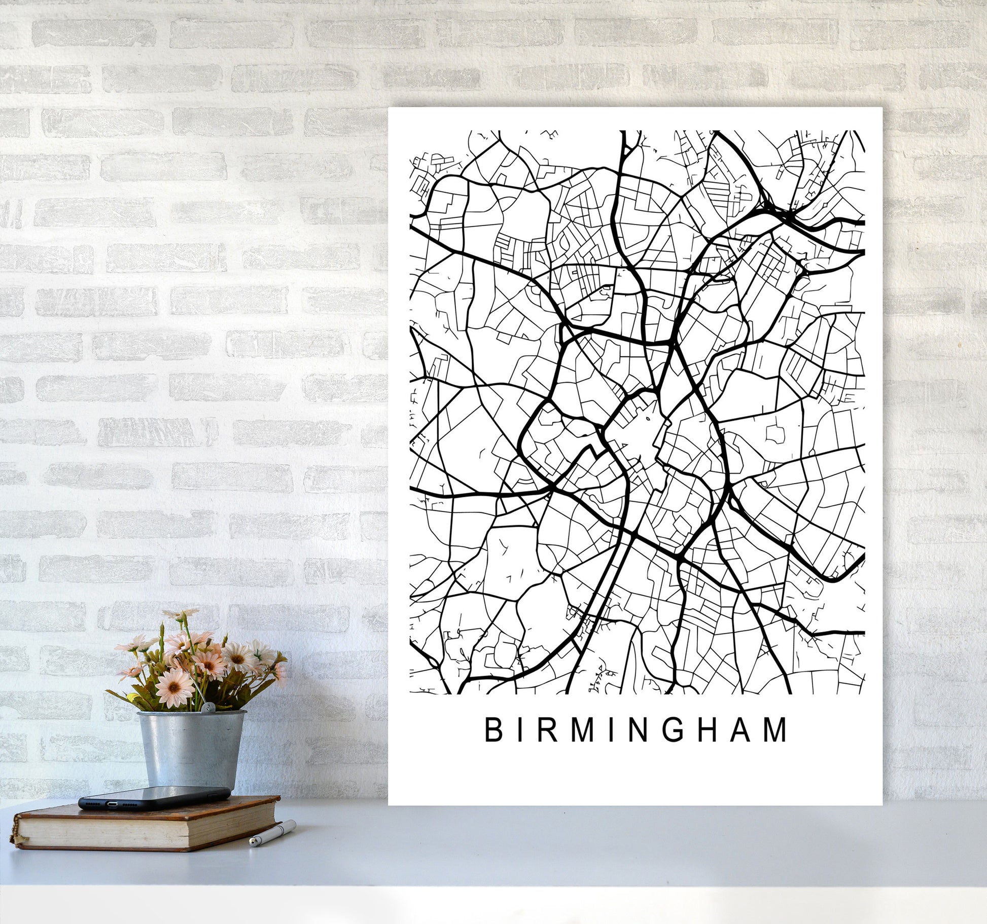 Birmingham Map Art Print by Pixy Paper A1 Black Frame