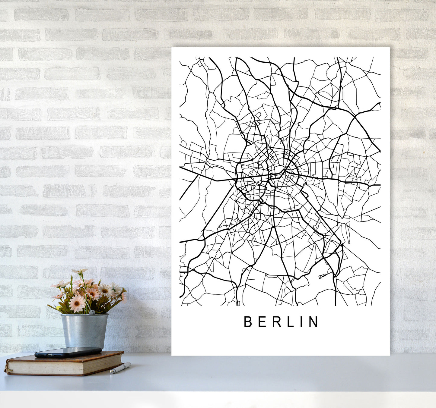 Berlin Map Art Print by Pixy Paper A1 Black Frame
