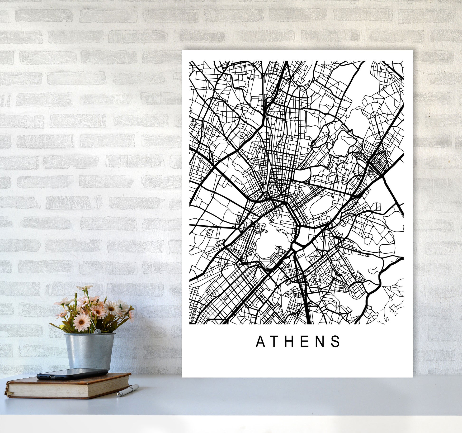 Athens Map Art Print by Pixy Paper A1 Black Frame