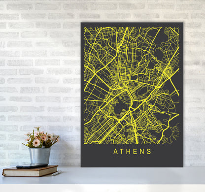 Athens Map Neon Art Print by Pixy Paper A1 Black Frame