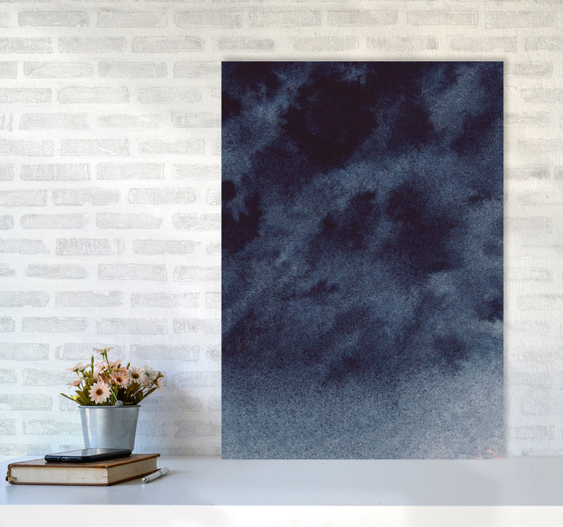 Sand Navy Watercolour Art Print by Pixy Paper A1 Black Frame