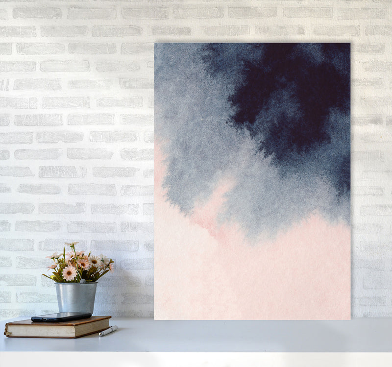 Sand Pink and Navy Watercolour 01 Art Print by Pixy Paper A1 Black Frame