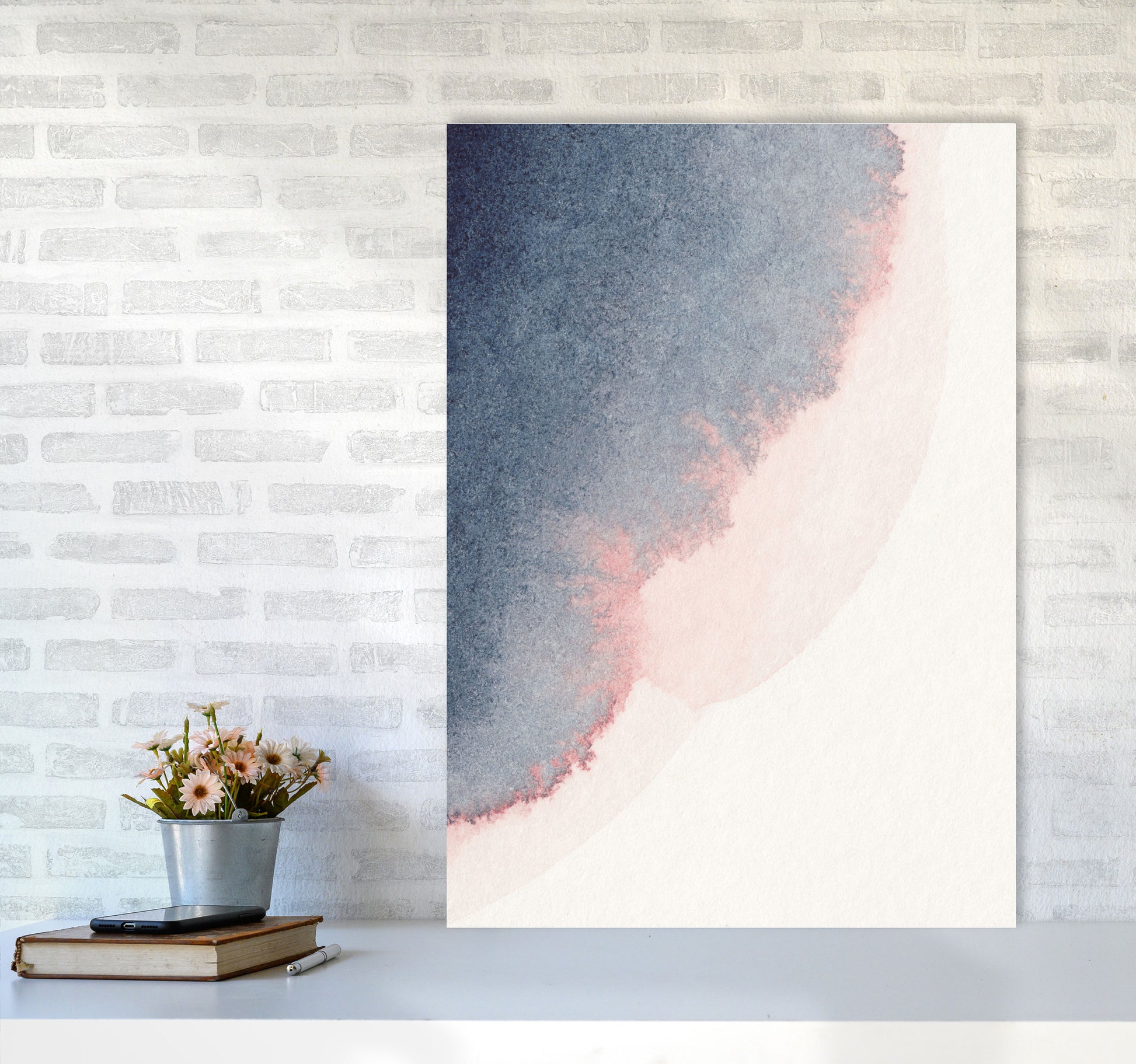 Sand Pink and Navy Watercolour 02 Art Print by Pixy Paper A1 Black Frame