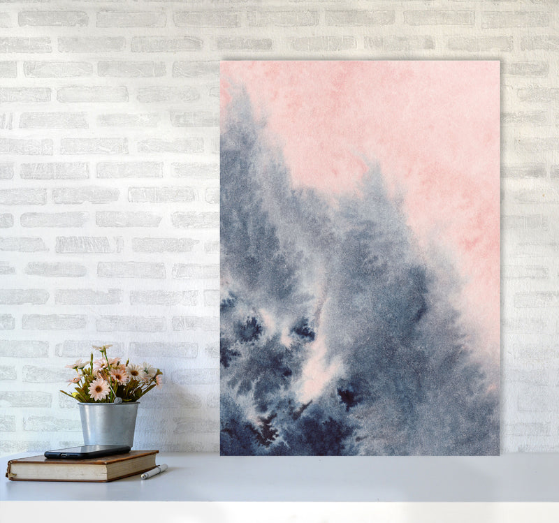 Sand Pink and Navy Watercolour 04 Art Print by Pixy Paper A1 Black Frame