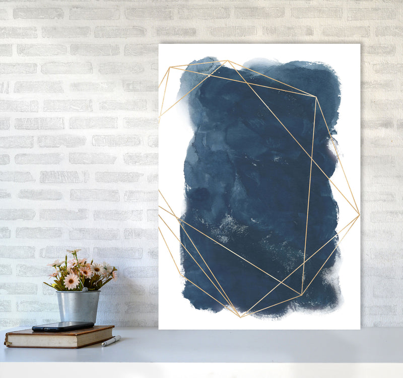 Aztec Navy Watercolour Art Print by Pixy Paper A1 Black Frame