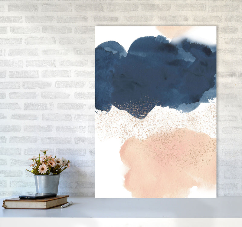 Aztec Blush and Navy Watercolour 03 Art Print by Pixy Paper A1 Black Frame