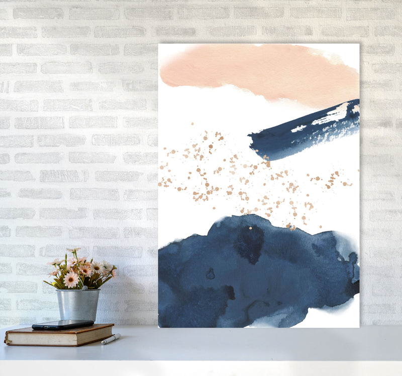 Aztec Blush and Navy Watercolour 01 Art Print by Pixy Paper A1 Black Frame