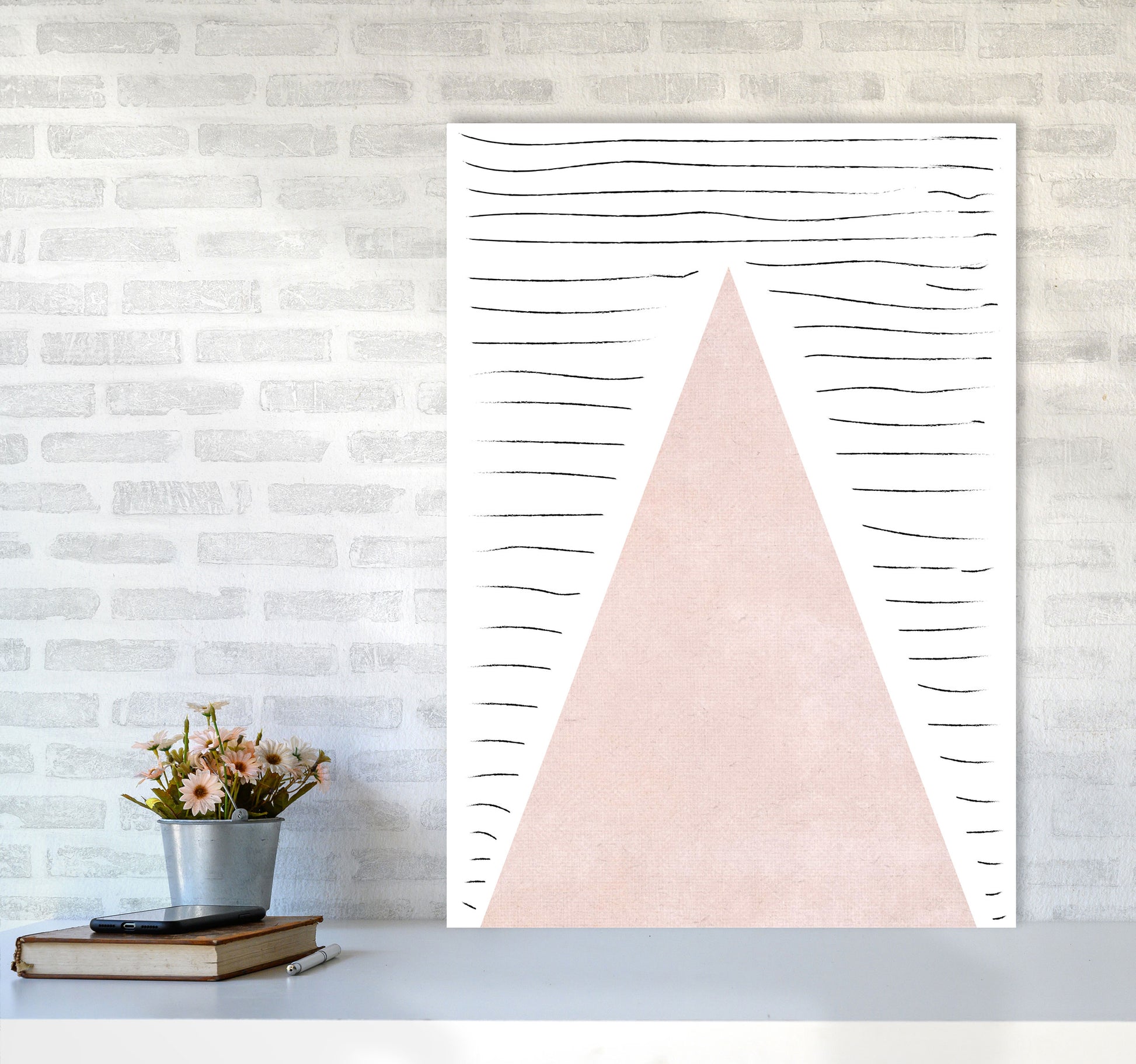 Mountains lines pink cotton Art Print by Pixy Paper A1 Black Frame