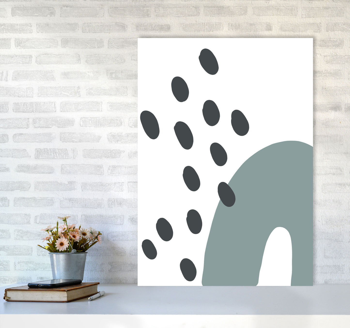 Inspired Teal Rainbow with Polka Art Print by Pixy Paper A1 Black Frame