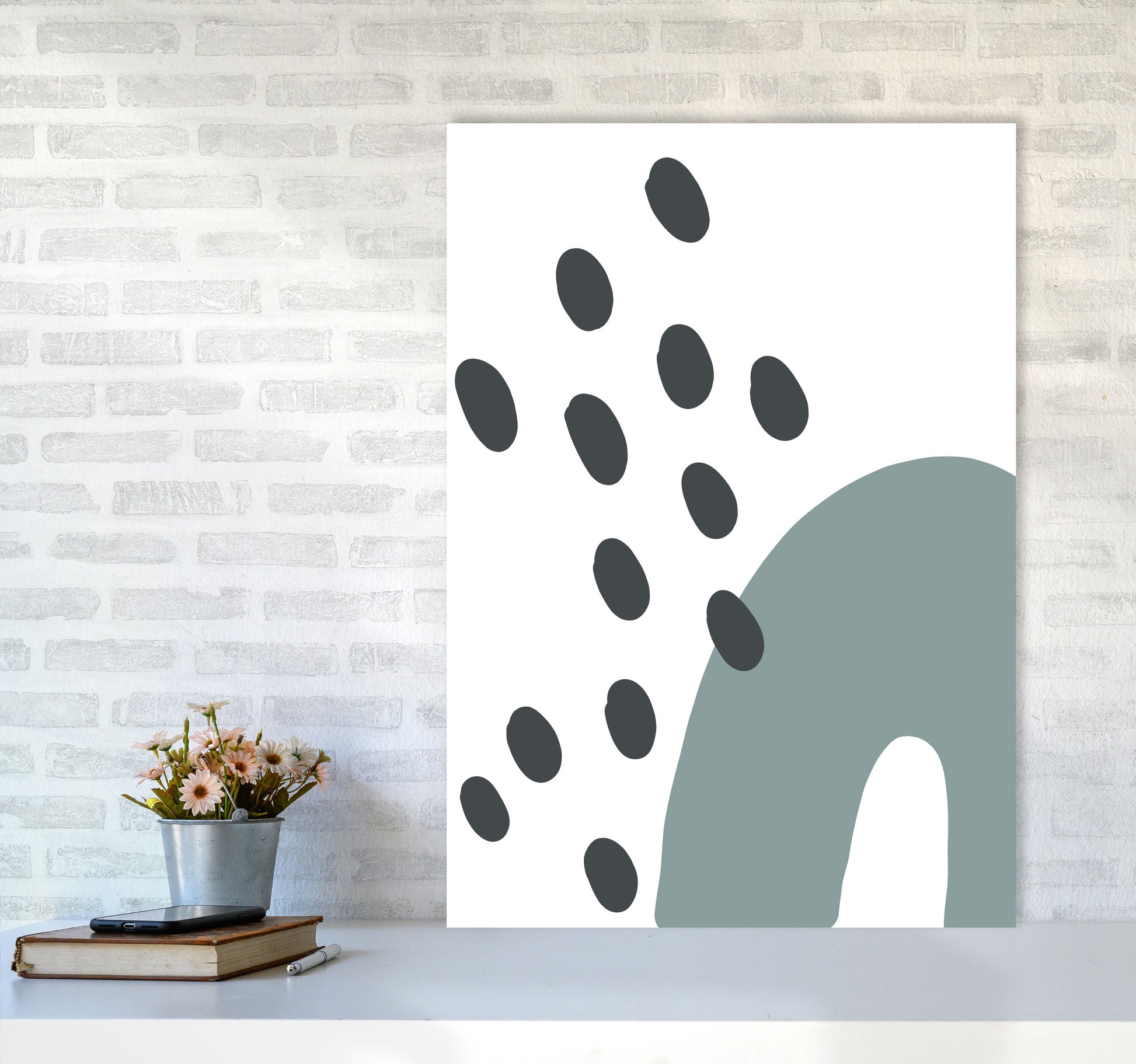 Inspired Teal Rainbow with Polka Art Print by Pixy Paper A1 Black Frame
