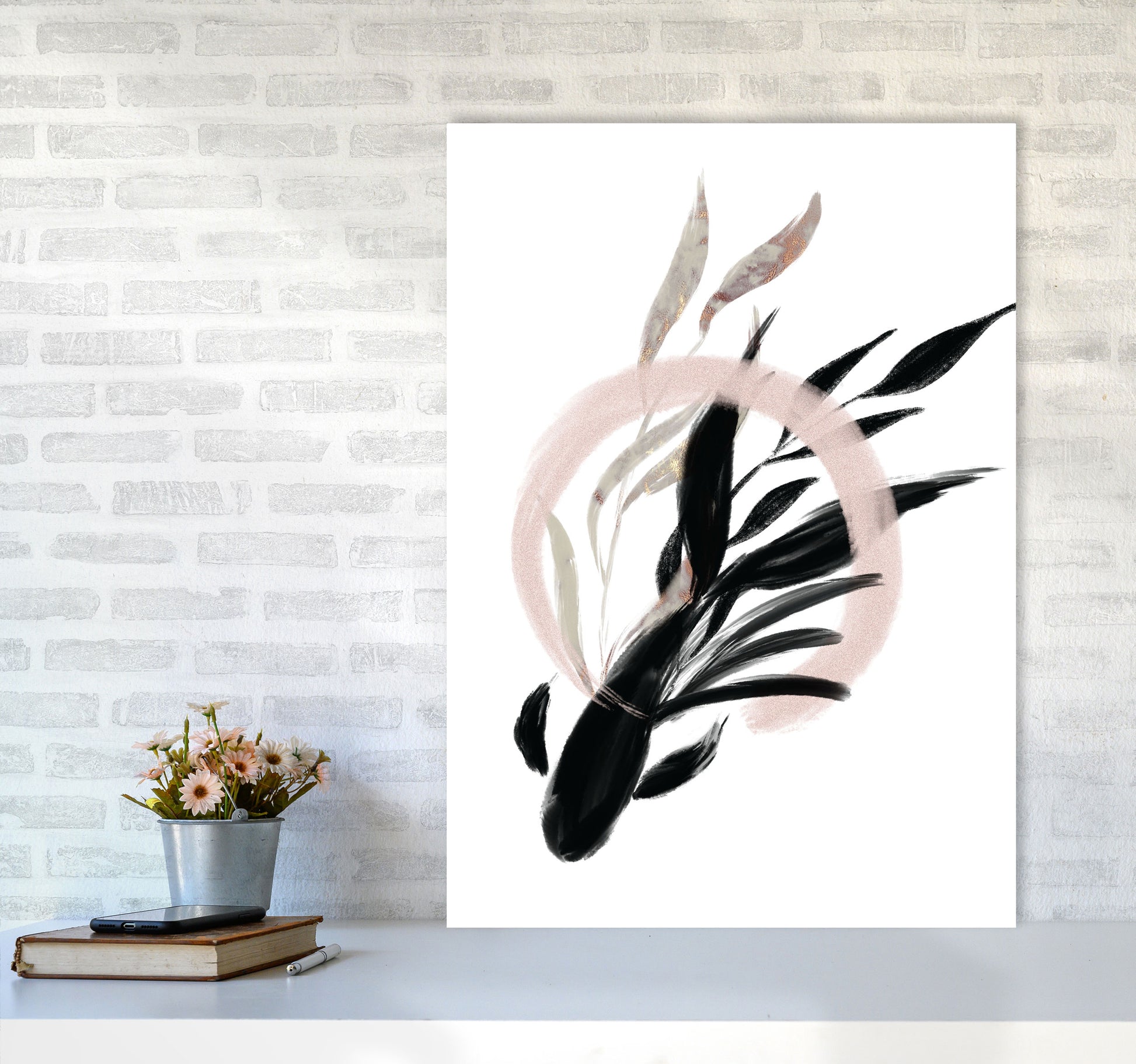 Delicate Floral Fish 02 Art Print by Pixy Paper A1 Black Frame