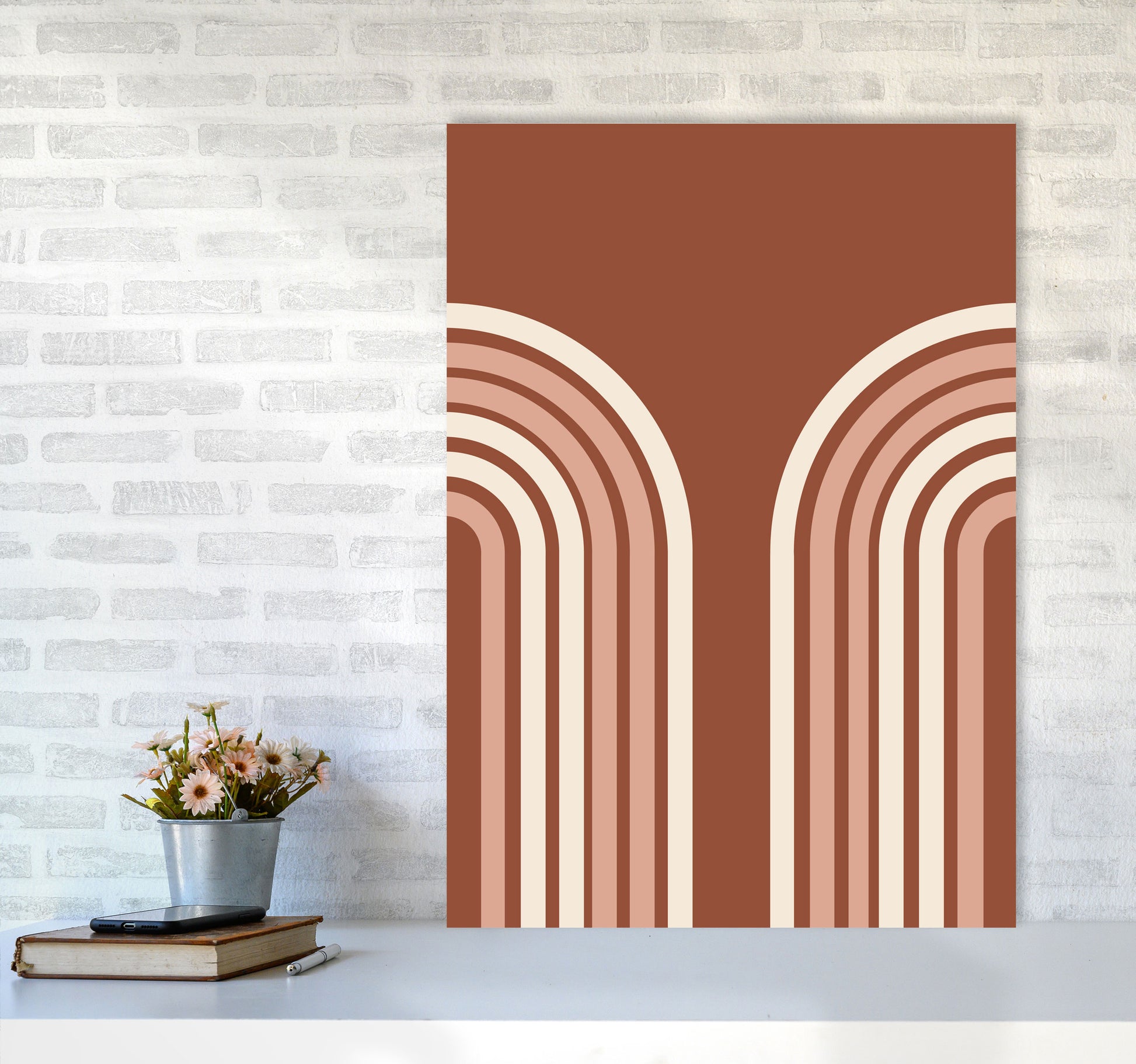 Autumn Double Rainbow abstract Art Print by Pixy Paper A1 Black Frame