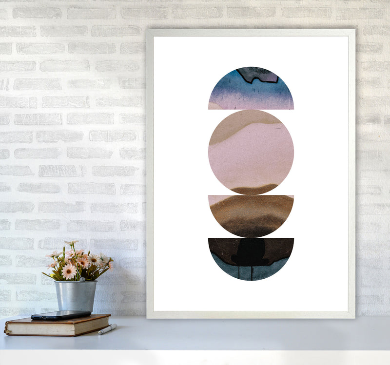 Abstract Circles White Background Modern Print A1 Oak Frame