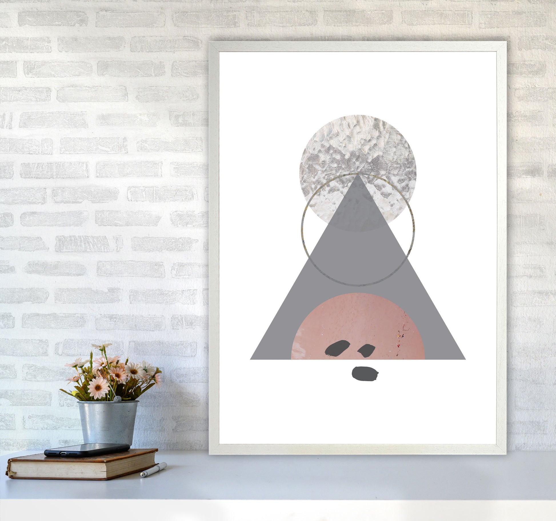 Peach, Sand And Glass Abstract Triangle Modern Print A1 Oak Frame