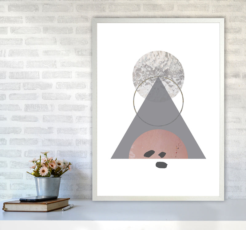 Peach, Sand And Glass Abstract Triangle Modern Print A1 Oak Frame