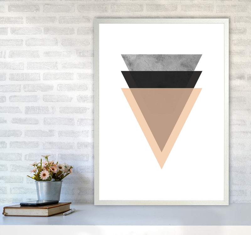 Peach And Black Abstract Triangles Modern Print A1 Oak Frame
