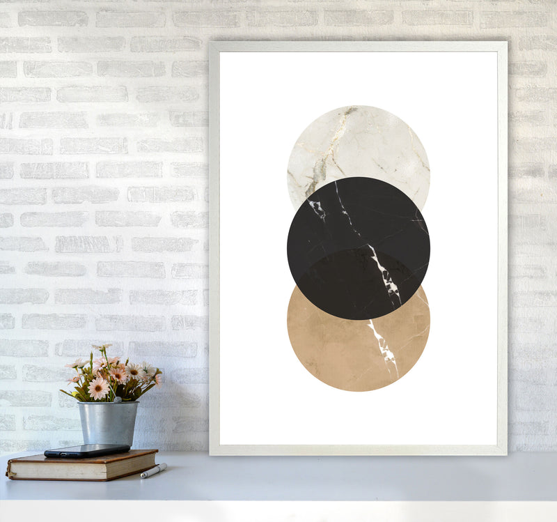 Gold, Beige And Black Marble Abstract Circles Modern Print A1 Oak Frame