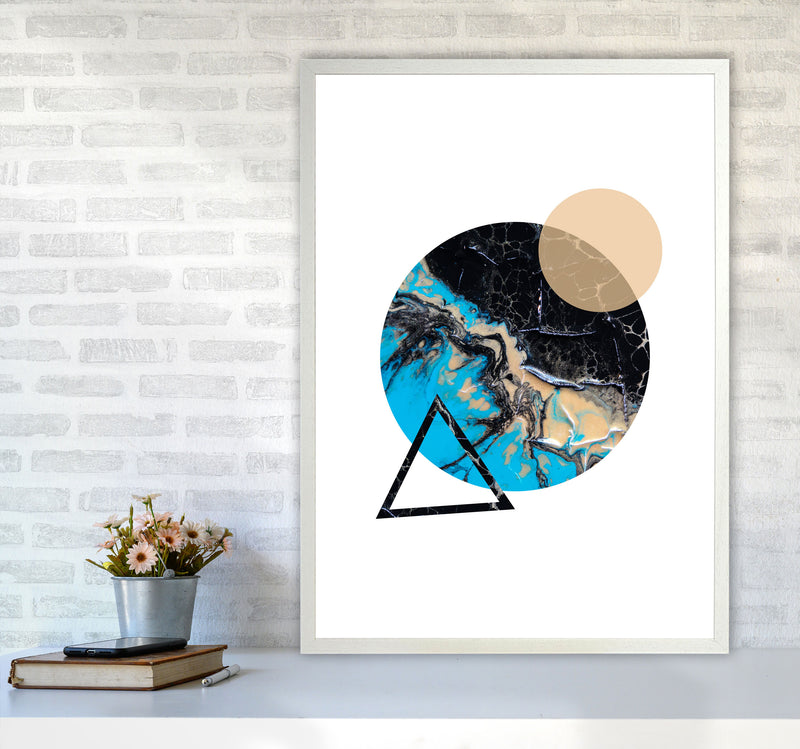 Blue Sand Abstract Circles Modern Print A1 Oak Frame