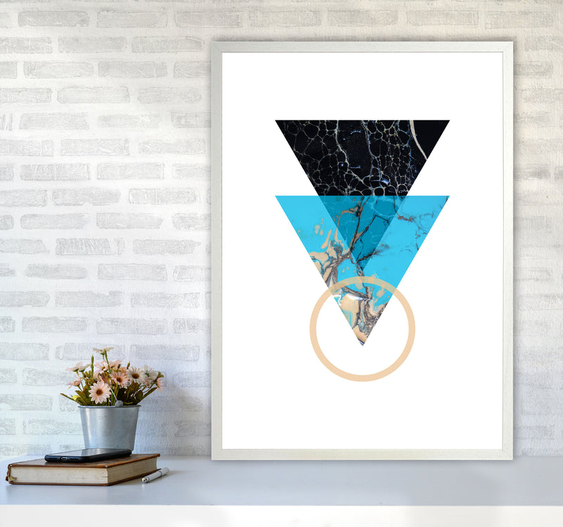 Blue Sand Abstract Triangles Modern Print A1 Oak Frame