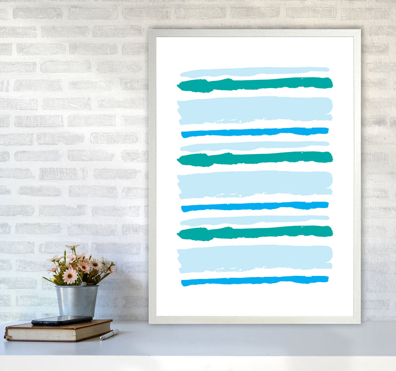 Blue Contrast Abstract Stripes Modern Print A1 Oak Frame