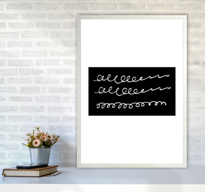 Black Rectangle Swirls Abstract Modern Print A1 Oak Frame