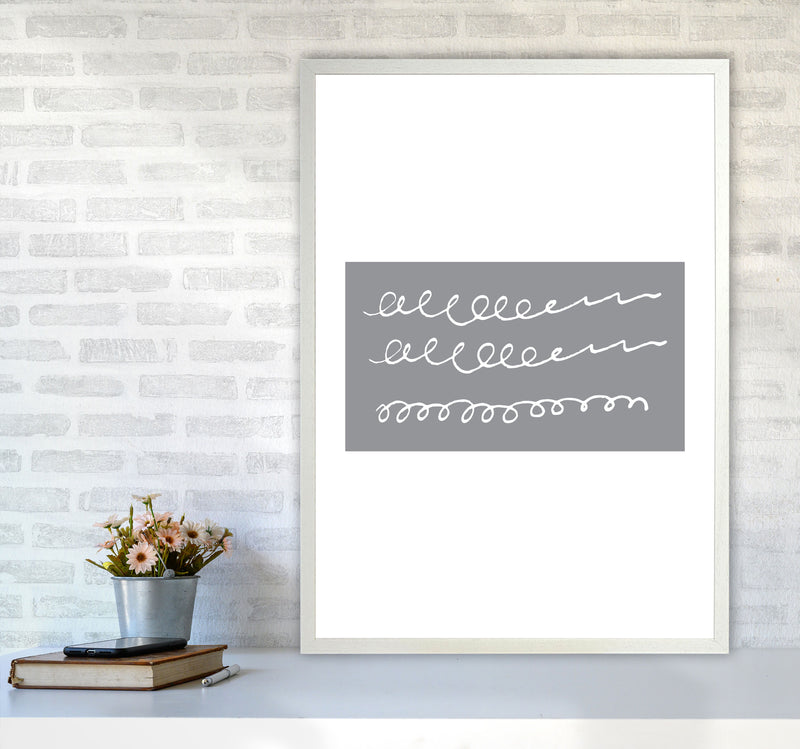 Grey Rectangle Swirls Abstract Modern Print A1 Oak Frame
