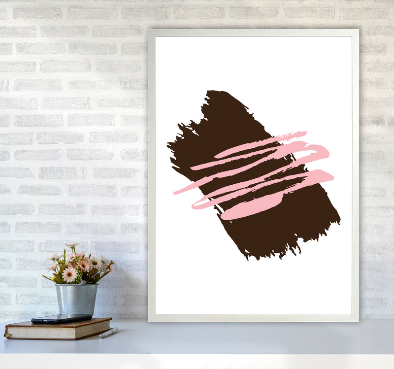 Black Jaggered Paint Brush Abstract Modern Print A1 Oak Frame