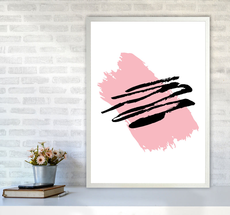 Pink Jaggered Paint Brush Abstract Modern Print A1 Oak Frame