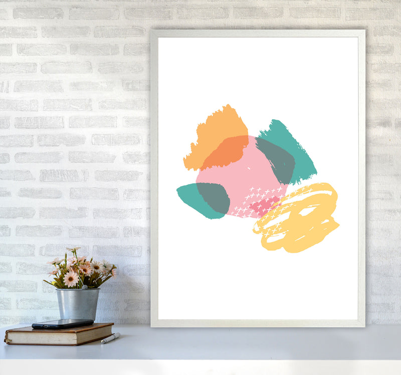 Pink And Teal Mismatch Abstract Modern Print A1 Oak Frame