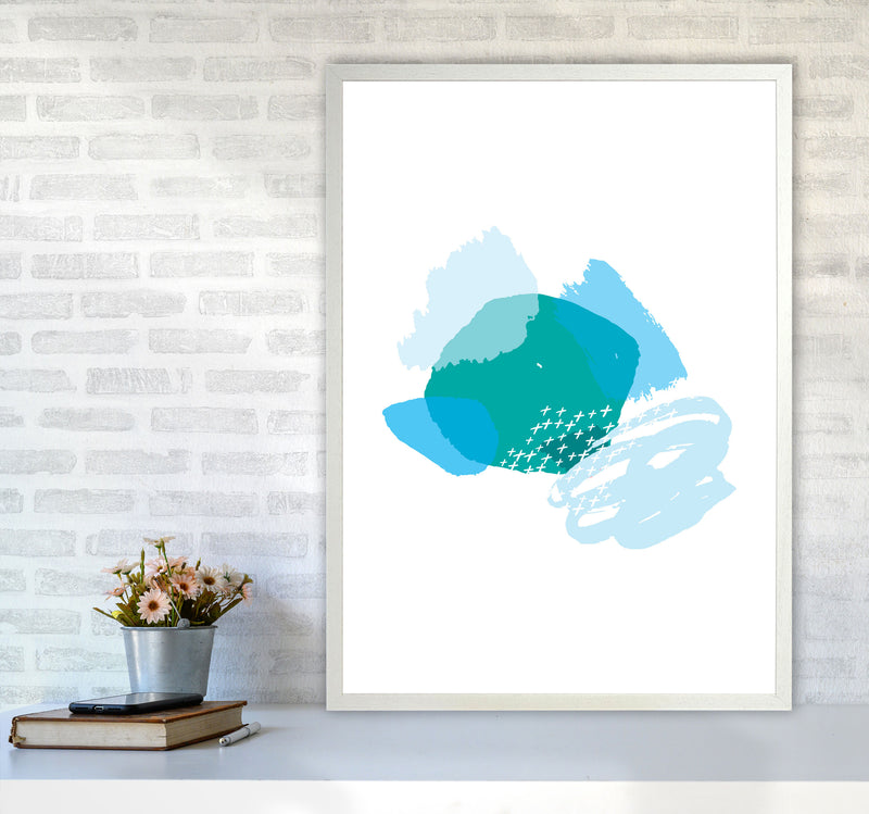 Blue And Teal Mismatch Abstract Modern Print A1 Oak Frame