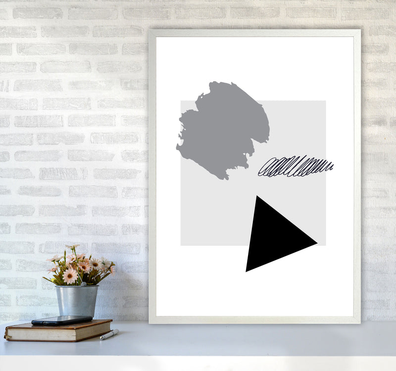 Grey Square Mismatch Abstract Modern Print A1 Oak Frame