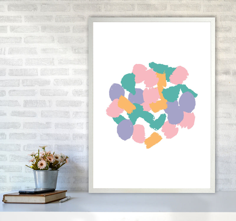 Pink Abstract Paint Splodge Modern Print A1 Oak Frame