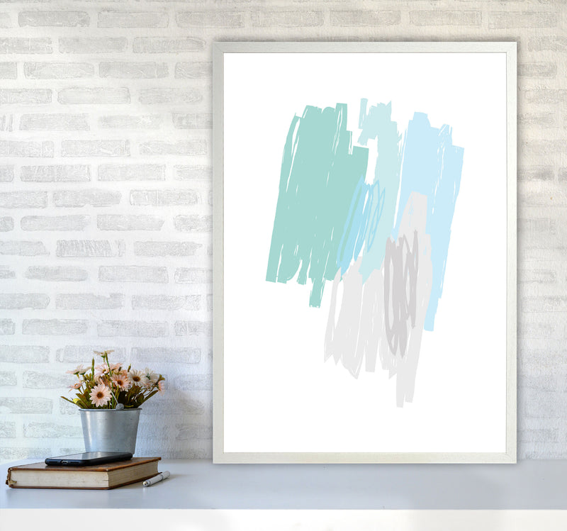 Mint Scribbles Abstract Drawings Modern Print A1 Oak Frame