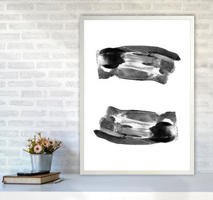 Black Abstract Paint Strokes Modern Print A1 Oak Frame
