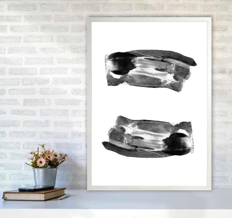 Black Abstract Paint Strokes Modern Print A1 Oak Frame