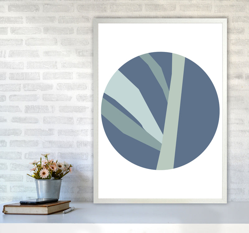 Navy Abstract Circle With Branches Modern Print A1 Oak Frame