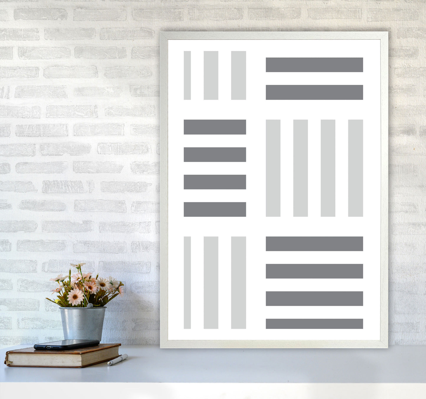 Grey Abstract Patterns 2 Modern Print A1 Oak Frame
