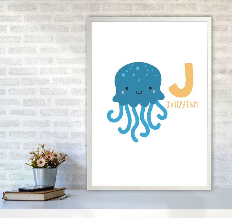 Alphabet Animals, J Is For Jellyfish Framed Nursey Wall Art Print A1 Oak Frame