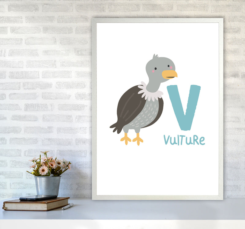 Alphabet Animals, V Is For Vulture Framed Nursey Wall Art Print A1 Oak Frame