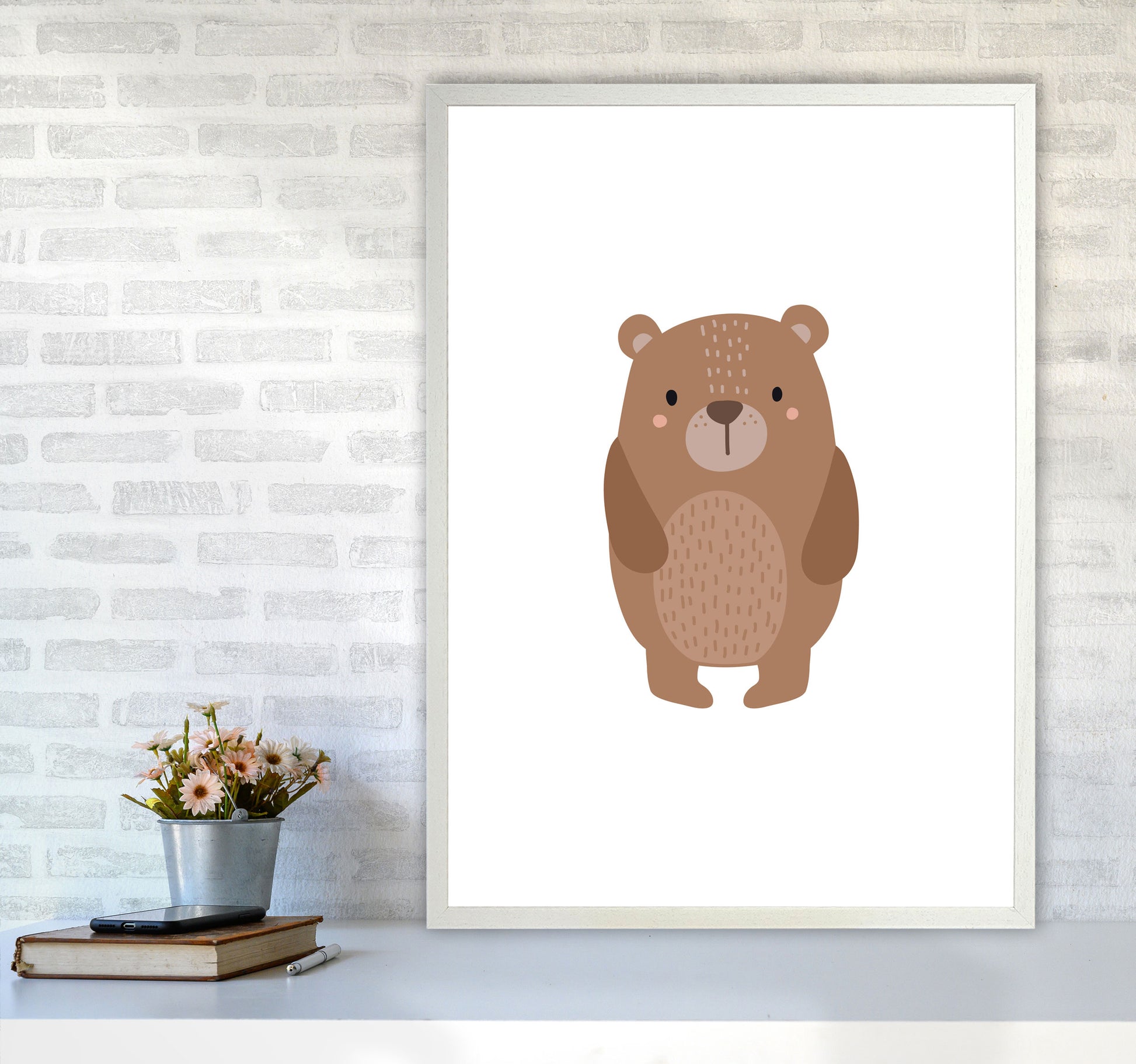 Children&#39;s Animals, Bear Modern Print A1 Oak Frame